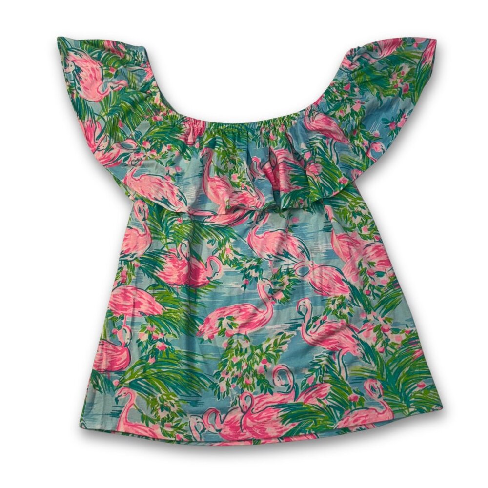 Lilly Pulitzer La Fortuna Off-The-Shoulder Flamingo Printed Flowy Top
